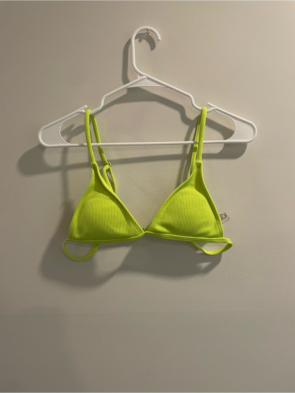 SHEIN Neon Lime Ribbed Triangle Bikini Top